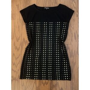 Adrienne Vittadini Silk Blend Black Studded Sheath Mini‎ Dress Glam Party M